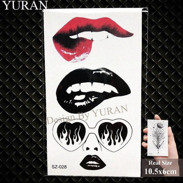 YURAN Black Mountain River Geometric Tattoo Stickers Women Body Arm Moon Temporary Tattoo Men Ankle Wolf Round Fake Tatoo 3D