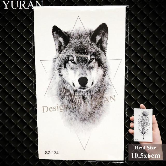 YURAN Black Mountain River Geometric Tattoo Stickers Women Body Arm Moon Temporary Tattoo Men Ankle Wolf Round Fake Tatoo 3D