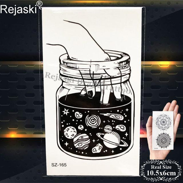 Rejaski Creative Black Tattoo Sticker Women Body Art Planets Temporary Tattoo Men Moon Waterproof Tatoos Long Lasting Kids Tatoo