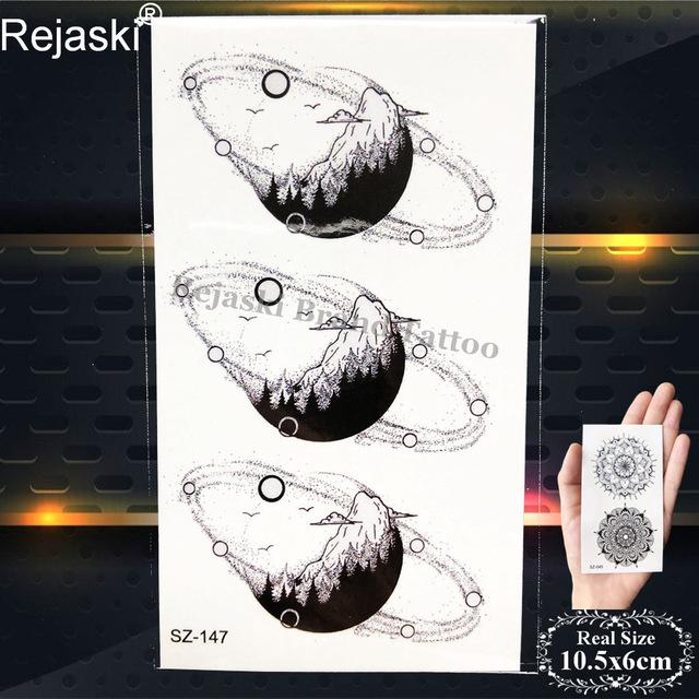 Rejaski Creative Black Tattoo Sticker Women Body Art Planets Temporary Tattoo Men Moon Waterproof Tatoos Long Lasting Kids Tatoo