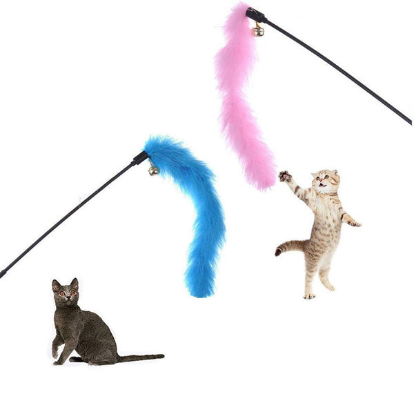 Random Color Premium Pet Interactive Toy Colorful Turkey Feathers Tease Cat Stick Interactive Cat Toy Feather Toys Pet Supplies