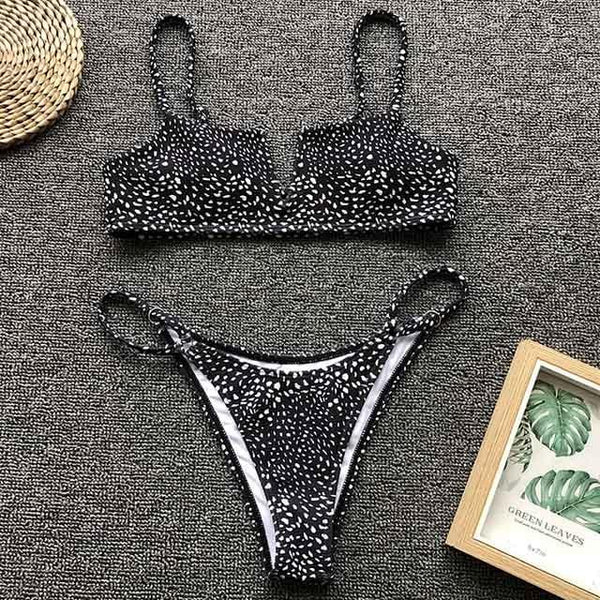 V-Bar Underwired Polka dot Bikini 2019 Women Ribbed swimsuit female Push up String swimwear Sexy Micro Bikini set bathing suit