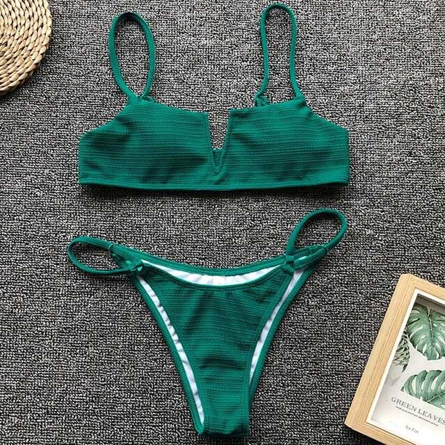 V-Bar Underwired Polka dot Bikini 2019 Women Ribbed swimsuit female Push up String swimwear Sexy Micro Bikini set bathing suit