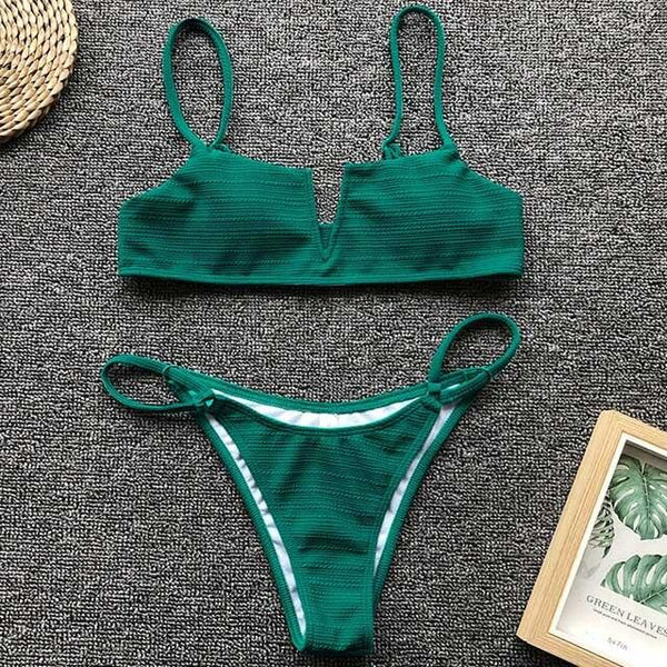 V-Bar Underwired Polka dot Bikini 2019 Women Ribbed swimsuit female Push up String swimwear Sexy Micro Bikini set bathing suit