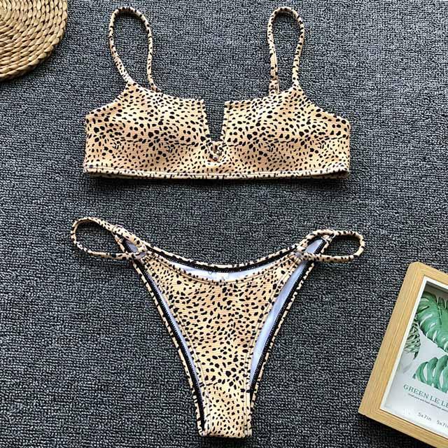 V-Bar Underwired Polka dot Bikini 2019 Women Ribbed swimsuit female Push up String swimwear Sexy Micro Bikini set bathing suit
