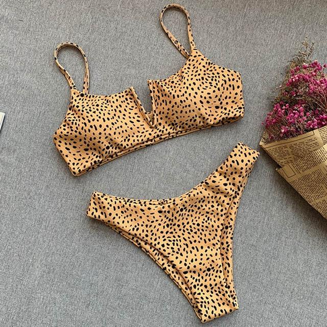 V-Bar Underwired Polka dot Bikini 2019 Women Ribbed swimsuit female Push up String swimwear Sexy Micro Bikini set bathing suit