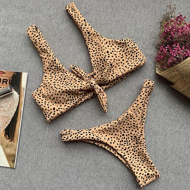 V-Bar Underwired Polka dot Bikini 2019 Women Ribbed swimsuit female Push up String swimwear Sexy Micro Bikini set bathing suit