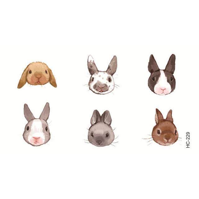 Water Transfer fake flsh tattoo cute cartoon gray rabbit bird flower Waterproof Temporary Tattoo sticker for adults kids