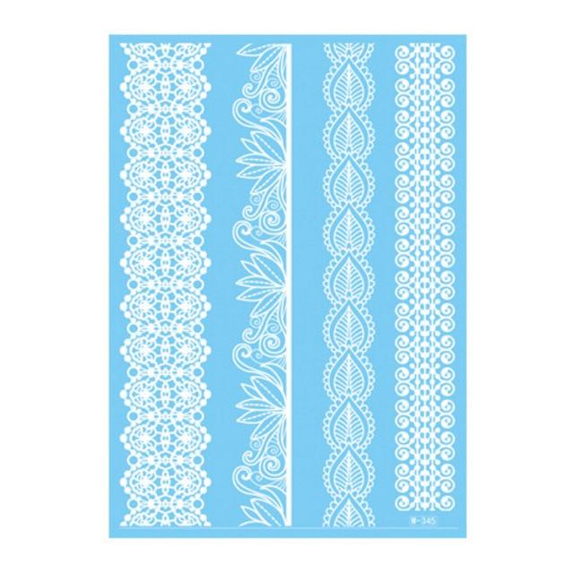 1Piece 14.8*20.8cm Indian Arabic Designs Lace Flash Tribal White Tattoo Paste Fake Tatoo Sticker Girls On Body Hand Choker