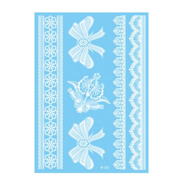 1Piece 14.8*20.8cm Indian Arabic Designs Lace Flash Tribal White Tattoo Paste Fake Tatoo Sticker Girls On Body Hand Choker