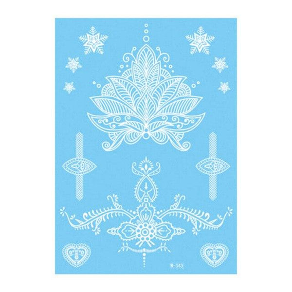 1Piece 14.8*20.8cm Indian Arabic Designs Lace Flash Tribal White Tattoo Paste Fake Tatoo Sticker Girls On Body Hand Choker