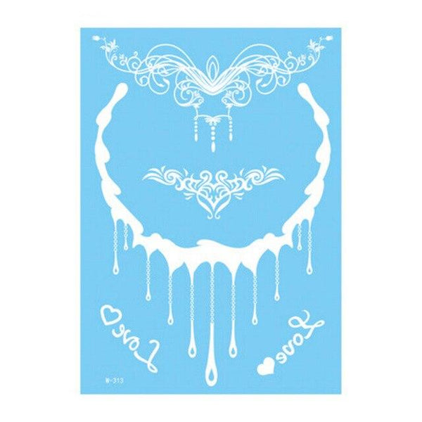1Piece 14.8*20.8cm Indian Arabic Designs Lace Flash Tribal White Tattoo Paste Fake Tatoo Sticker Girls On Body Hand Choker
