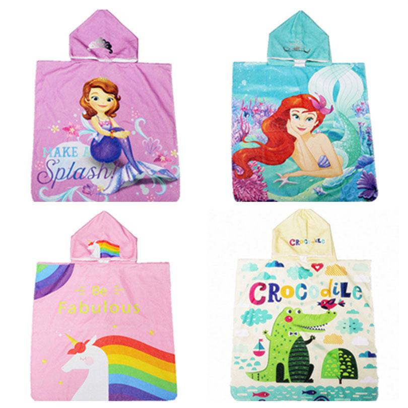 Elsa Princess Girl Hooded Beach Unicorn Baby Bathrobe Summer Shower Bath Towels Kids Swimming Poncho Cover Blanket Toalla Minnie