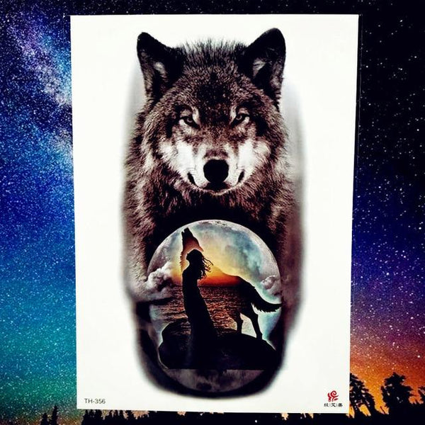 REJASKI Roar Wolf Moon Howl Forest Temporary Tattoo Sticker Arm Waterproof Tattoos Body Art Men Black Fake Tatoo