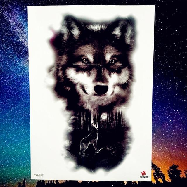 REJASKI Roar Wolf Moon Howl Forest Temporary Tattoo Sticker Arm Waterproof Tattoos Body Art Men Black Fake Tatoo