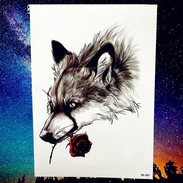 REJASKI Roar Wolf Moon Howl Forest Temporary Tattoo Sticker Arm Waterproof Tattoos Body Art Men Black Fake Tatoo