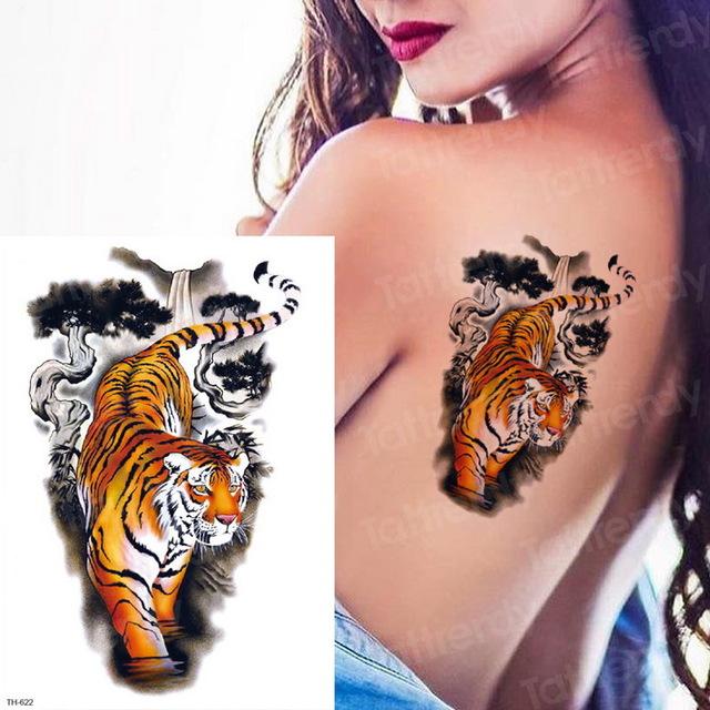long lasting temporary tattoos animals lion head tattoo stickers body art waterproof tattoo fake forest black thigh tatoo leg