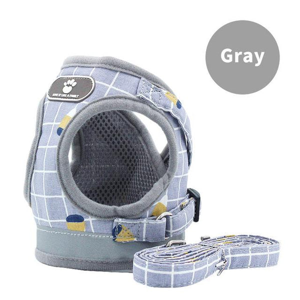 Pet Dog Cat Harness with Leash Adjustable Vest Walking Supplies Soft Breathable Plaid Collar Puppy for Small Medidum Large Dogs