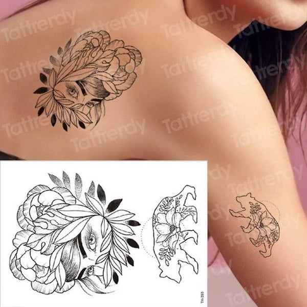 temporary tattoo black flower tattoo sleeves water transfer tatoo sticker peony rose tattoos body art sexy tatoo girl arm tatto