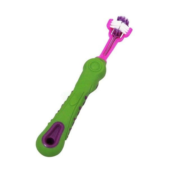 Pet Dog Oral Cleaning Tool Pet Blue, Green, Orange, Purple, White Home Three-head Toothbrush