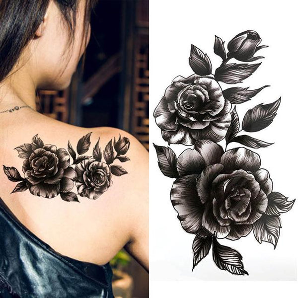 Black big flower beautifulred rose flower Body Art Waterproof fake sexy For Woman Flash TemporaryTattoo Stickers 10*20CM KD1140