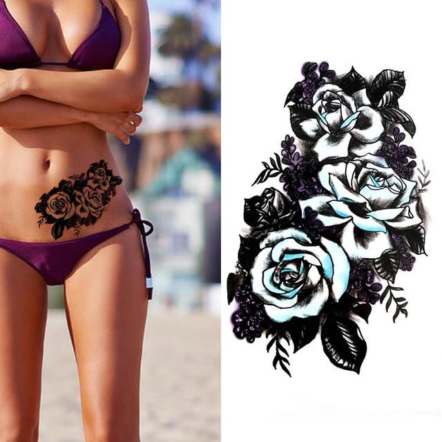 Black big flower beautifulred rose flower Body Art Waterproof fake sexy For Woman Flash TemporaryTattoo Stickers 10*20CM KD1140
