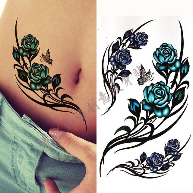 Black big flower beautifulred rose flower Body Art Waterproof fake sexy For Woman Flash TemporaryTattoo Stickers 10*20CM KD1140