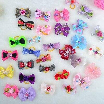 10PC/lot Handmade Cute Pet Dog Bow Loverly Bowknot Dog Ties For Puppy Dogs Accessories With Rubber Bands Pet Headwear Grooming