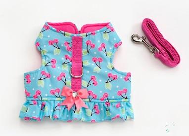 Drop shipping New style pet dog puppy small dog harness vest flower cherry rose pink plaid bow dog coat clothes