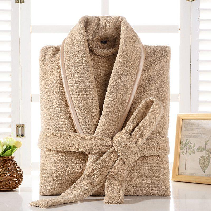 Terry Robe Men 100% Cotton Bathrobe Lovers Brown Robes Men Bathrobe Solid Towel Fleece Long Robe Sleepwear Bridesmaid Robe White