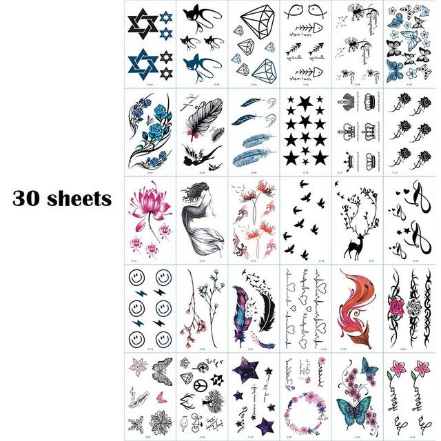 New 2018 30 sheets/set Classic Tattoo Waterfproof Fake Temporary Tattoo Sticker Body Cat Star Infinity Bird Tattoo Small