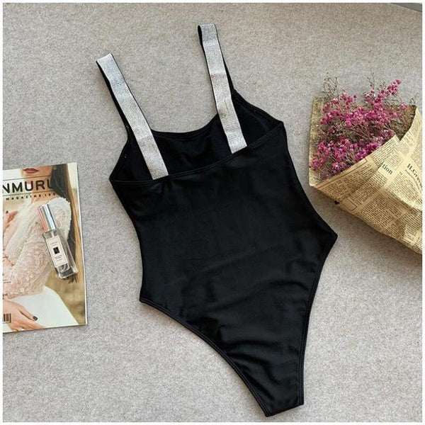 Sexy Swimwear 2019 Shinny Straps Black One Piece Swimsuit Bathing Suit Women Swimwear Beach Swim Swimsuit Monokini Drop Ship