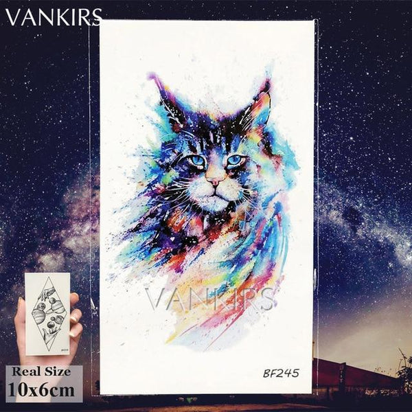 VANKIRS Watercolour Cats Temporary Tattoos Stickers Flash Women Arm Fake Tatoos Kid Stars Unicorn Cartoon Waterproof Tattoo Neck