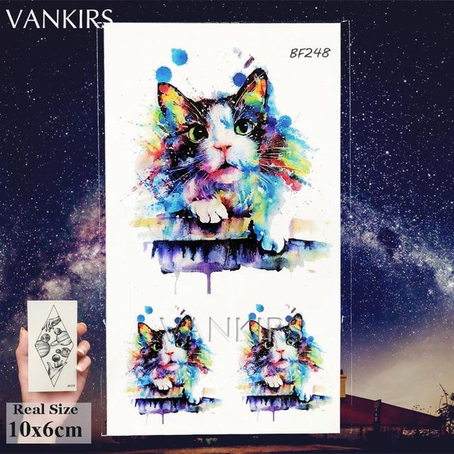 VANKIRS Watercolour Cats Temporary Tattoos Stickers Flash Women Arm Fake Tatoos Kid Stars Unicorn Cartoon Waterproof Tattoo Neck