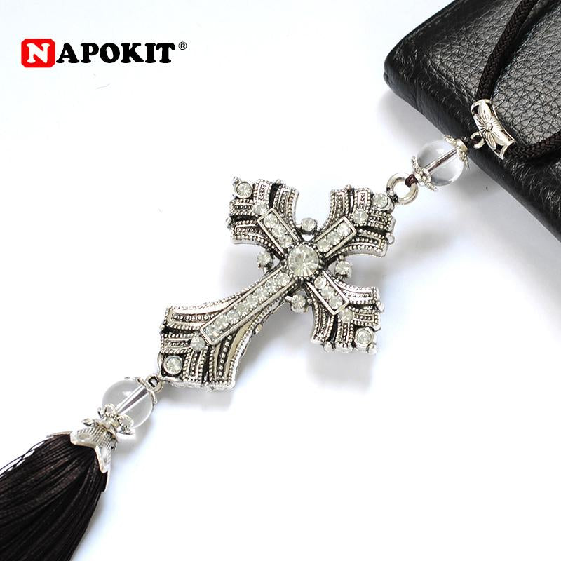 New Car Pendant Metal Diamond Cross Jesus Christian Religious Car Rearview Mirror Ornaments Hanging Auto Car Styling Accessories