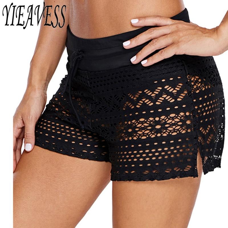 Plus Size Swimwear Lace Shorts Bottom Two Piece Separate Swimming Bikinis Black Swimsuit Pants Woman Beach Sports Short Pants