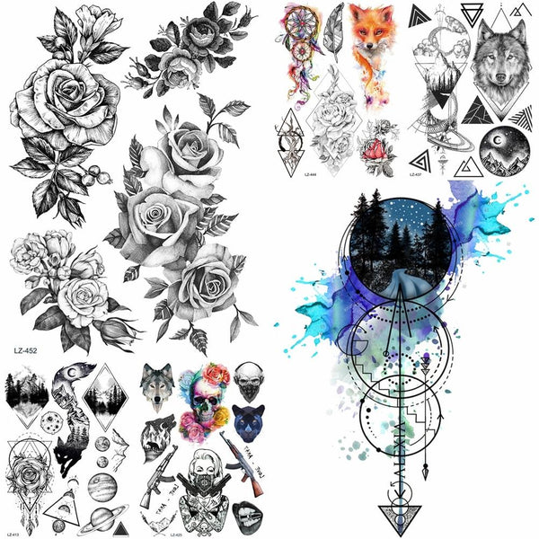 Black Diamond Geometry Owl Temporary Tattoo Sticker WOmen Fake Henna Waterproof Tattoo Decals 21*15CM Crystal Body Art ARm Tatoo