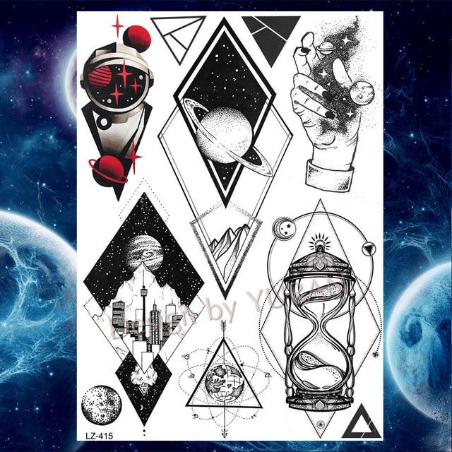 Black Diamond Geometry Owl Temporary Tattoo Sticker WOmen Fake Henna Waterproof Tattoo Decals 21*15CM Crystal Body Art ARm Tatoo