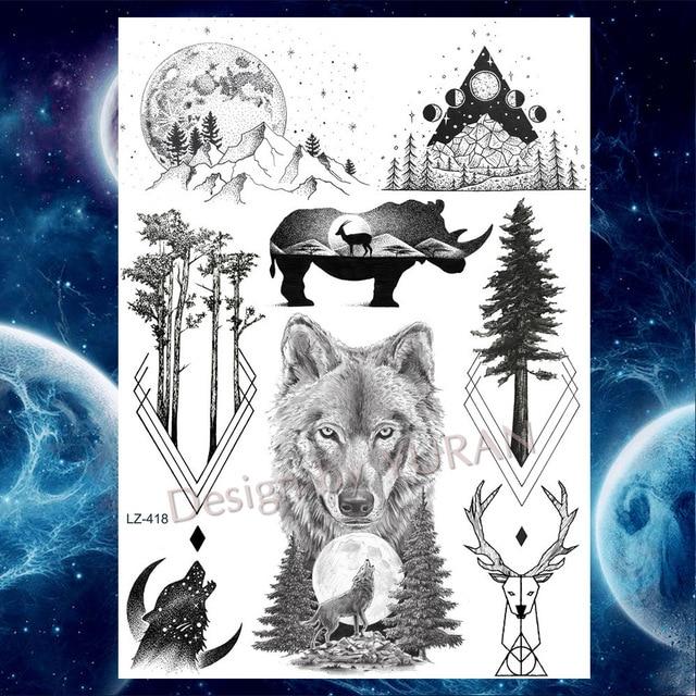 Black Diamond Geometry Owl Temporary Tattoo Sticker WOmen Fake Henna Waterproof Tattoo Decals 21*15CM Crystal Body Art ARm Tatoo
