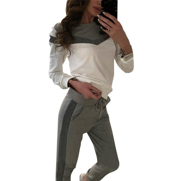 MVGIRLRU Stylish Women's Suits spring sports suit colorblock cut pullover tops and pants 2 piece female outfits tracksuits