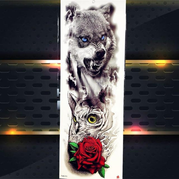 Sexy Wolf Full Flower Arm Temporary Tattoo Stickers For Men Body Art Sleeve Tattoo Decals Girl Women Waterproof Tatoo Fox Legs