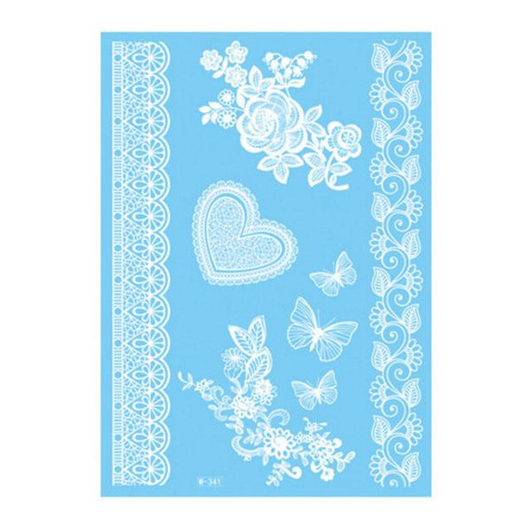Lace Tattoo Sticker White Lace Necklace Flower Left Temporary Tattoo Sticker Body Art Paint Waterproof For Wedding