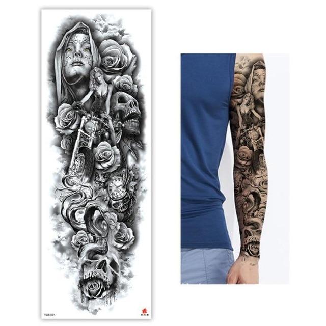 Full Flower Temporary Tattoo Sticker Arm Fake Tattoo Sticker Skull Lion Dragon Body Paint Waterproof Transfer Fake Tattoo Sleeve