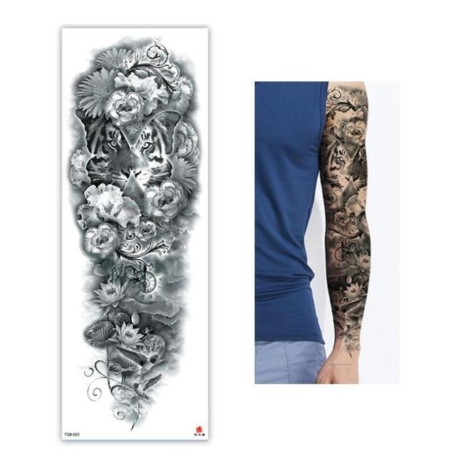 Full Flower Temporary Tattoo Sticker Arm Fake Tattoo Sticker Skull Lion Dragon Body Paint Waterproof Transfer Fake Tattoo Sleeve