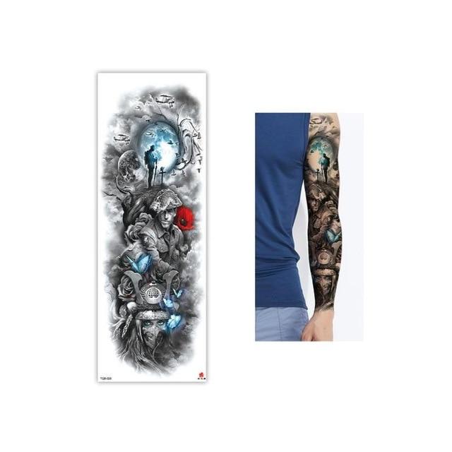 Full Flower Temporary Tattoo Sticker Arm Fake Tattoo Sticker Skull Lion Dragon Body Paint Waterproof Transfer Fake Tattoo Sleeve