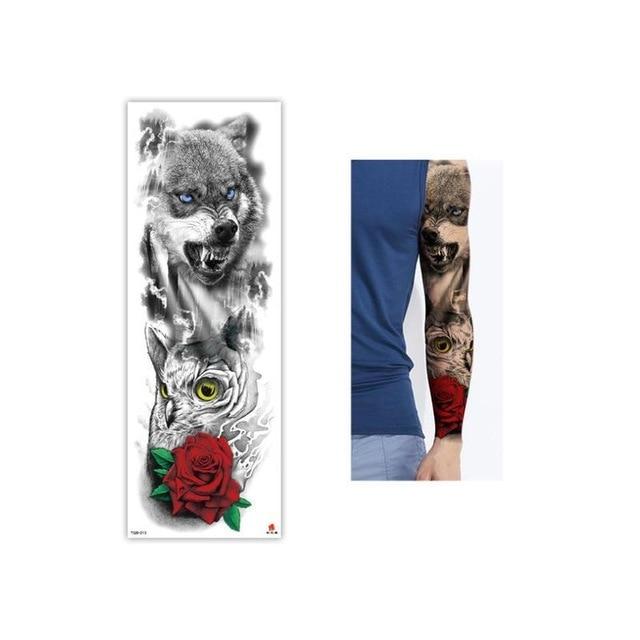 Full Flower Temporary Tattoo Sticker Arm Fake Tattoo Sticker Skull Lion Dragon Body Paint Waterproof Transfer Fake Tattoo Sleeve