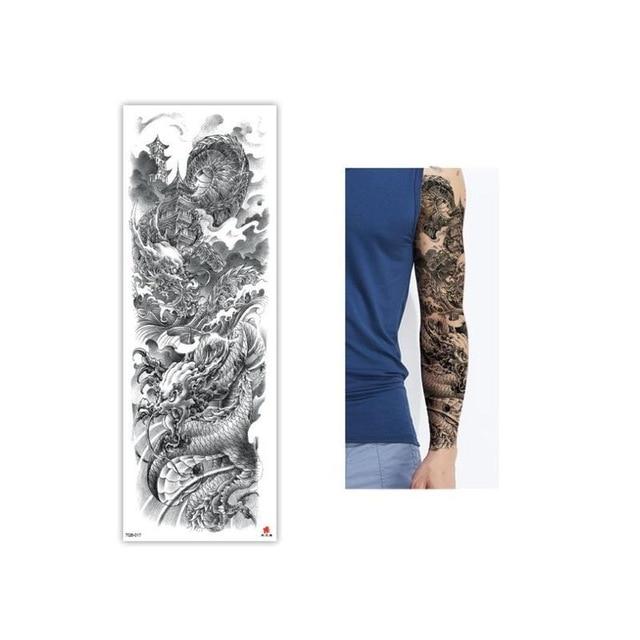 Full Flower Temporary Tattoo Sticker Arm Fake Tattoo Sticker Skull Lion Dragon Body Paint Waterproof Transfer Fake Tattoo Sleeve