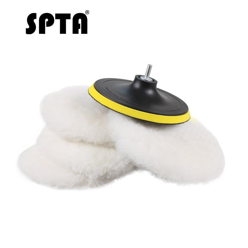 SPTA Polisher/Buffer Soft Wool Bonnet & Pad With Hook & Loop And 5/8"-11 Drill Adapter For Car Polisher Polishing/Buffing