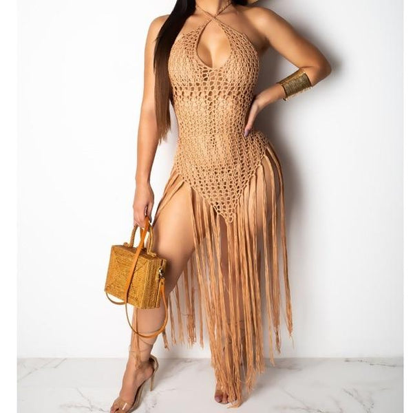 2019 summer Crochet hollow out tassel Beach Cover up dress sexy women bikini swimsuit Cover ups bathing suit Cover up Robe Plage