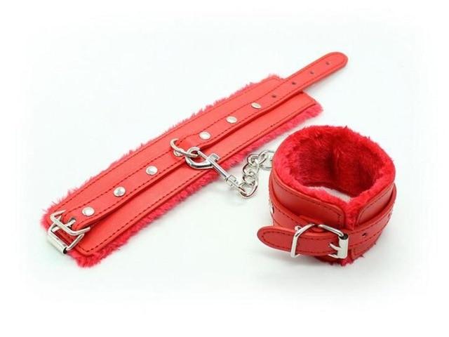 Sexy Adjustable PU Leather Plush Handcuff Ankle Cuff Restraints Bondage Sex Toy Restraints Sex Bondage Exotic Accessories